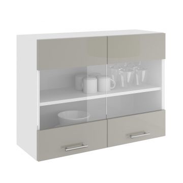 Corp Superior Karo, 2 Usi, cu sticla, Gri Lucios/Alb, MDF, 80 x 30 x 60 cm