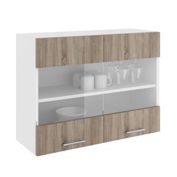 Corp Superior Karo, 2 Usi, cu sticla, Stejar Sonoma Inchis/Alb, 80 x 30 x 60 cm