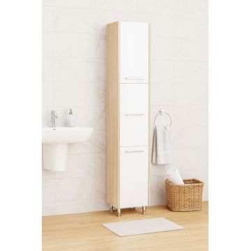 Dulap baie seria 020, 3 usi, alb + sonoma, 30x30x180 cm