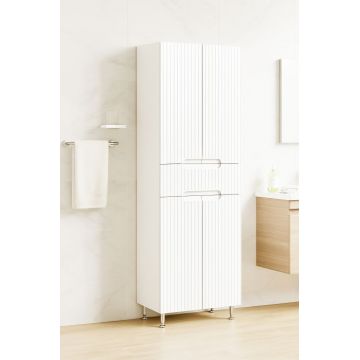 Dulap baie seria 033, front MDF, 4 usi, 1 sertar, alb, 60x31.6x166 cm