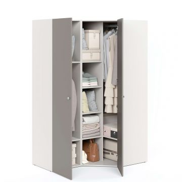 Dulap colt ARONA 129, A50, H195, 2U, Alb Portelan, Gri Piatra