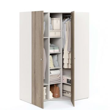 Dulap colt ARONA 129, A50, H195, 2U, Alb Portelan, Stejar