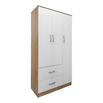 Dulap haine cu 3 usi si sertare Lego Alb Maro 90x42x180 cm