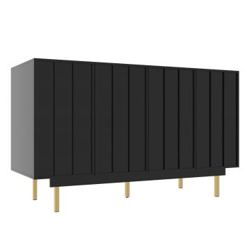 Dulap minimalist pentru sufragerie, cu 4 uși și rafturi reglabile, 140x38,5x82,5 cm, Negru