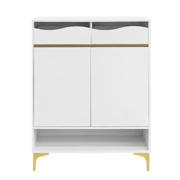 Dulap pentru pantofi cu iluminare LED, dulap de hol cu sertare și rafturi, 80x35x105 cm, Alb