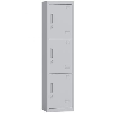 HOMCOM Dulap de birou din oțel cu 3 uși independente cu încuietoare și 2 chei, 45x38x180 cm, gri deschis | Aosom Romania