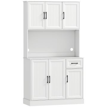 HOMCOM Dulap de bucătărie, 180,5 cm, dulap de depozitare, suprafață de lucru, orificiu pentru cablu, rafturi reglabile, MDF, Alb | Aosom Romania