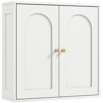 HOMCOM Dulap de perete, mobilier înalt de baie modern cu dulap cu dublă ușă și mânere aurii, 60x20x60 cm, alb | Aosom Romania HOMCOM Dulap de perete, mobilier înalt de baie modern cu dulap cu dublă ușă și mânere aurii, 60x20x60 cm, alb | Aosom Romania