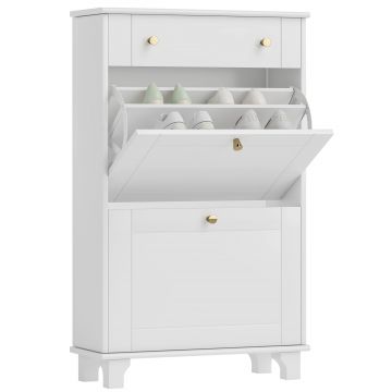 HOMCOM Dulap Pantofi de intrare îngust cu sertare cu uși basculante și raft ajustabil, 60 x 23,5 x 98,5 cm, alb | Aosom Romania HOMCOM Dulap Pantofi de intrare îngust cu sertare cu uși basculante și raft ajustabil, 60 x 23,5 x 98,5 cm, alb | Aosom Romania