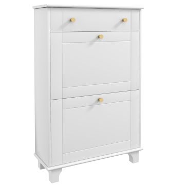 HOMCOM Dulap Pantofi Slim cu 2 Uși, Sertar, Rafturi Reglabile, 8 Perechi, MDF, PAL, 60 x 23,5 x 98,5 cm, Alb | Aosom Romania