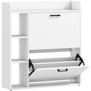 HOMCOM Dulap pentru pantofi slim cu 2 sertare rabatabile și 3 rafturi, Capacitate 15 perechi, 83x24x90.5 cm, Alb | Aosom Romania