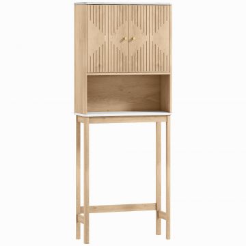 HOMCOM Dulap pentru WC deasupra toaletei, corp depozitare WC cu dulap cu uși duble și rafturi  66 x 25 x 168 cm, stejar | Aosom Romania