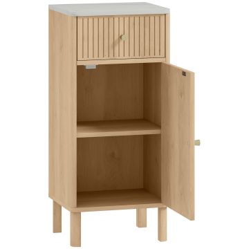 HOMCOM Mobilier de baie, corp de depozitare cu blat cu efect marmură și ușă canelată, sertar 36 x 30 x 80 cm, stejar | Aosom Romania