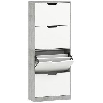 HOMCOM Scarpieră Economisitoare de Spațiu Modernă cu 4 Ante pentru 16 Perechi de Pantofi, 62.5x26x156 cm, Gri Ciment | Aosom Romania