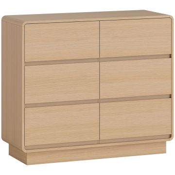 HOMCOM Sideboard 100 cm, bufet cu 6 sertare, comodă pentru bucătărie, living, dining, lemn natural | Aosom Romania