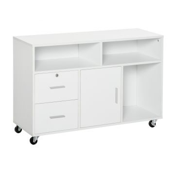 HOMCOM Suport pentru imprimantă cu 2 sertare mobilier de depozitare pe roți rafturi deschise și dulap, 100 x 35 x 65 cm, alb | Aosom Romania