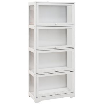 HOMCOM Vitrină pentru colecție bufet sufragerie mobilier de depozitare la 4 nivele cu uși rabatabile, 59 x 30 x 139 cm, alb | Aosom Romania