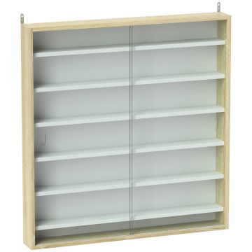 HOMCOM Vitrină pentru colecții vitrină de perete 80 x 9,5 x 83 cm 6 rafturi reglabile pe înălțime 2 uși glisante din sticlă | Aosom Romania