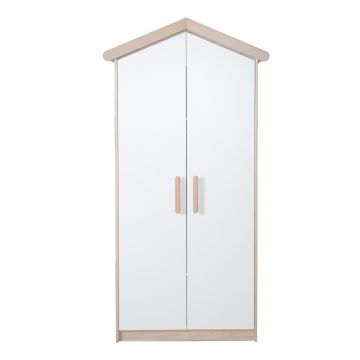Șifonier de copii alb-în culoare naturală cu aspect de lemn de stejar 96x190x50 cm Cabane – Roba