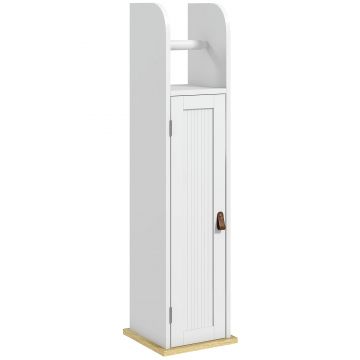 kleankin Mobilă de baie suport hârtie igienică cu dulap și rafturi reglabile 20 x 20 x 80 cm alb | Aosom Romania kleankin Mobilă de baie suport hârtie igienică cu dulap și rafturi reglabile 20 x 20 x 80 cm alb | Aosom Romania