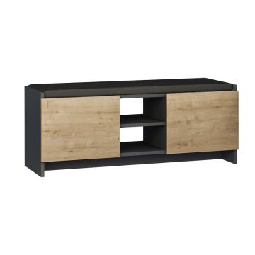 Mobilier intrare scaun-dulap pantofi Zulla  melaminat  antracit-stejar 110x37x43cm