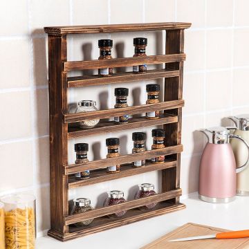 Raft condimente bucatarie din lemn masiv 48 cm