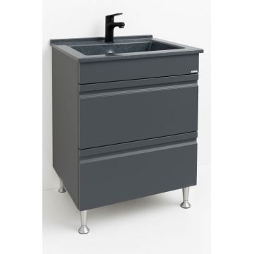 Set Baza front MDF si Lavoar granit seria 486, cu sertare, 60 cm, antracit