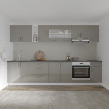 Set Bucatarie Karo V28, Gri Lucios/Alb, MDF, Blat Thermo 28 mm, L 320 cm