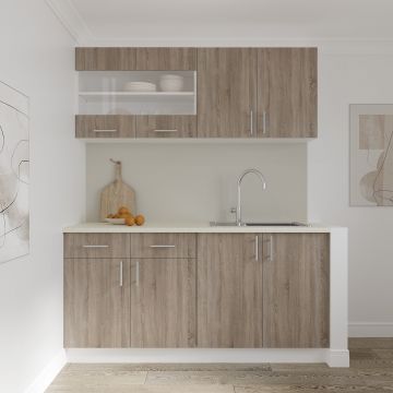 Set Bucatarie Karo V8, Stejar Sonoma Inchis/Alb, Blat Thermo 28 mm, L 160 cm