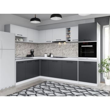 Set Mobila Bucatarie Colt Mina Dual 180*280 Gri Antracit/Alb C191