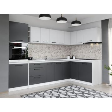 Set Mobila Bucatarie Colt Mina Dual 300*160 Gri Antracit/Alb C196