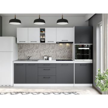 Set Mobila Bucatarie Mina Dual 260 Gri Antracit/Alb C172