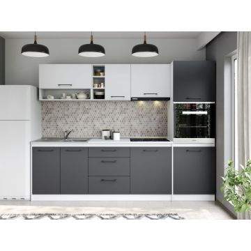 Set Mobila Bucatarie Mina Dual 260 Gri Antracit/Alb C173