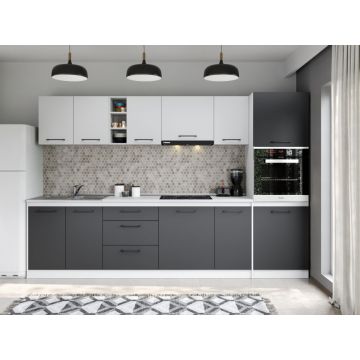 Set Mobila Bucatarie Mina Dual 300 Gri Antracit/Alb C182