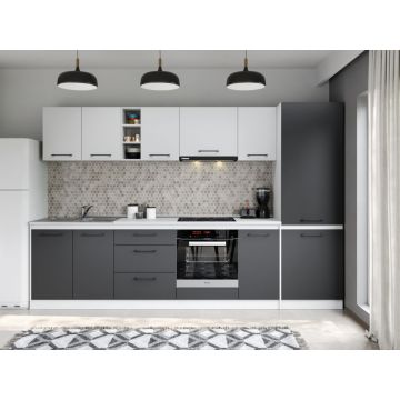 Set Mobila Bucatarie Mina Dual 300 Gri Antracit/Alb C183