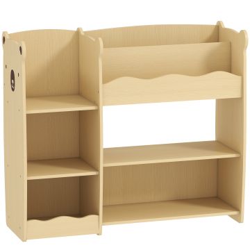 AIYAPLAY Raft pentru Jucării pentru Copii 3-8 Ani cu 7 Rafturi Deschise, Mobilier pentru Copii din MDF, 92x29x79 cm, Culoare Lemn | Aosom Romania