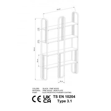 Biblioteca, Hanah Home, pal melaminat, negru, 124x182x26 cm