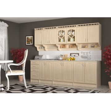 Bucatarie Korona Mebel MDF 2.6m Mesteacan, Blat Intreg