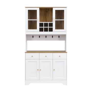 Bufet dulap înalt, Spațiu generos de depozitare cu 5 uși și 3 sertare, 94,5x30x175,5 cm, Alb