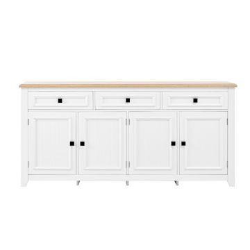 Comodă modernă, spațiu generos de depozitare cu 3 sertare și 4 uși, 160x35x76 cm, Alb