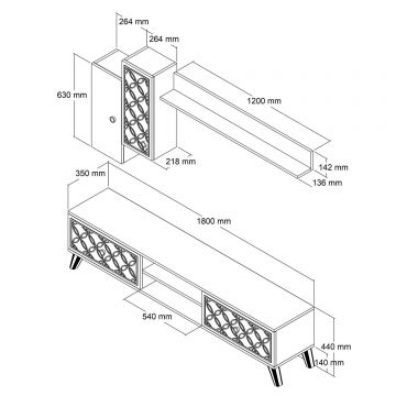 Comoda tv, Hanah Home, panou de particule melaminat, nuc si calcedonie, 180x44x35 cm