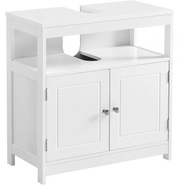 Dulap baie 60x30x60 cm, 2 usi, compartiment deschis, stil scandinav, alb mat