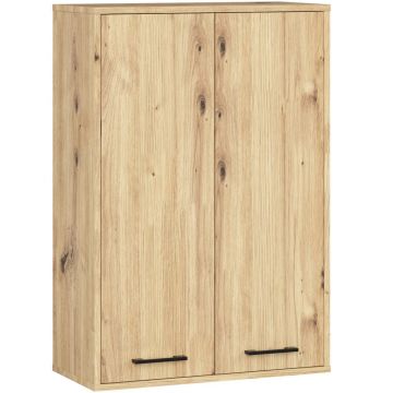 Dulap baie suspendat, cu 2 usi si 4 rafturi interioare, PAL 16 mm, 64x30x94 cm, stejar artisan