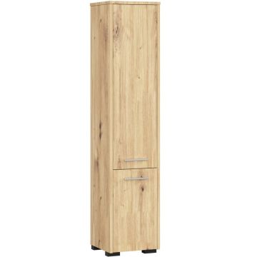 Dulap baie tip coloana cu 2 usi si 5 rafturi, PAL laminat, 30x30x140 cm, stejar artisan