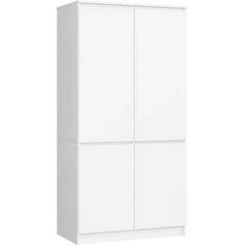 Dulap cu 4 usi, rafturi si bara pentru umerase, PAL laminat, 90x51x180 cm, alb mat