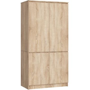 Dulap cu 4 usi, rafturi si bara pentru umerase, PAL laminat, 90x51x180 cm, stejar sonoma