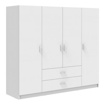 Dulap cu 4 usi, Royal, Alb, 200x58x177 cm