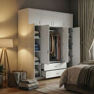 Dulap cu 4 usi, Royal, Alb, 200x58x230 cm