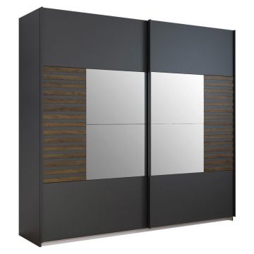 Dulap Cu Uși Culisante, 226/210/62 cm, gri închis, stejar închis la culoare