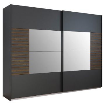 Dulap Cu Uși Culisante, 271/210/62 cm, gri închis, stejar închis la culoare